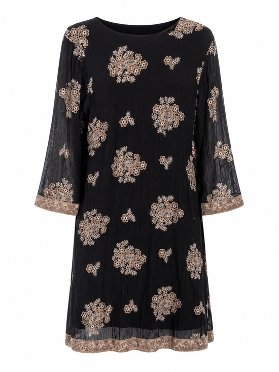 Dresses & Skirts - Black Embroidered‎ Mirror Tunic Dress Boho Indie Festival Ethnic